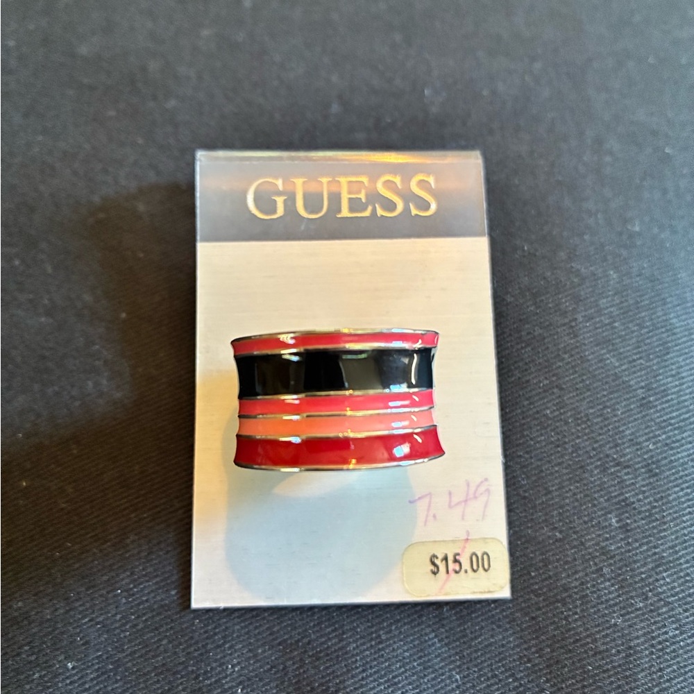Guess Bold Red and Black Striped Ring